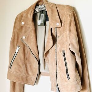 AllSaints Beige Cropped Suede Biker Jacket Women’s 8 New